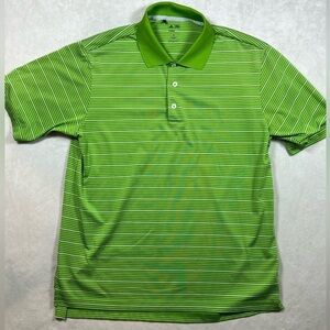 Men’s Medium Adidas Green Stripe ClimaLite Golf Performance Polo Shirt